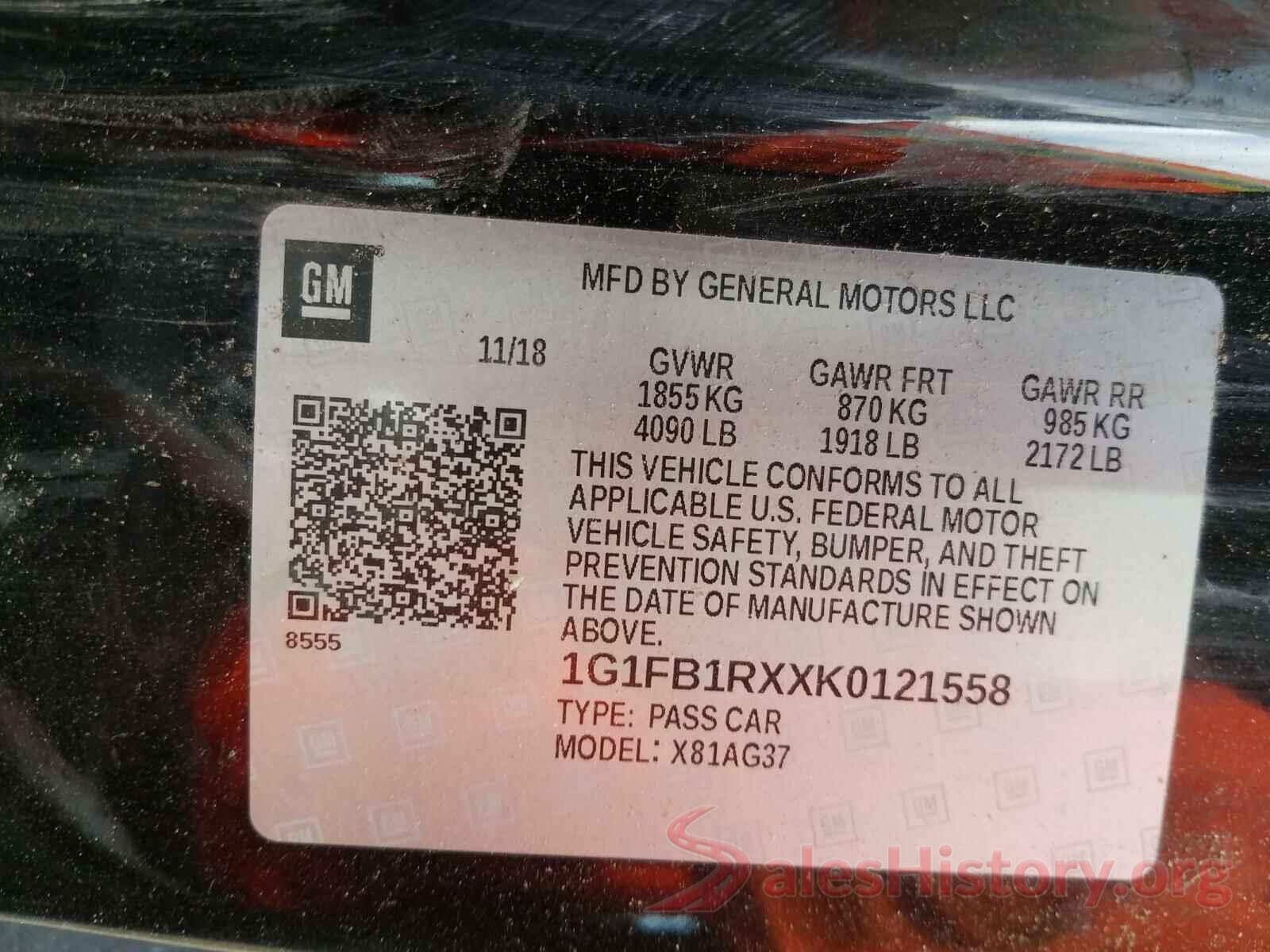 1G1FB1RXXK0121558 2019 CHEVROLET CAMARO