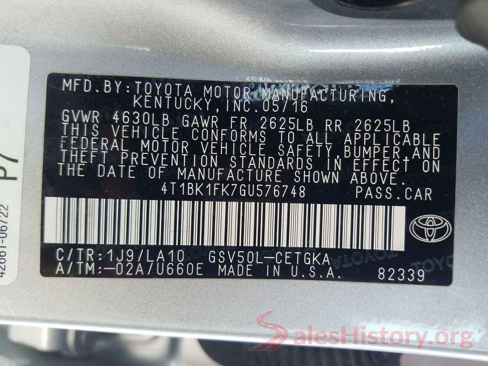 4T1BK1FK7GU576748 2016 TOYOTA CAMRY