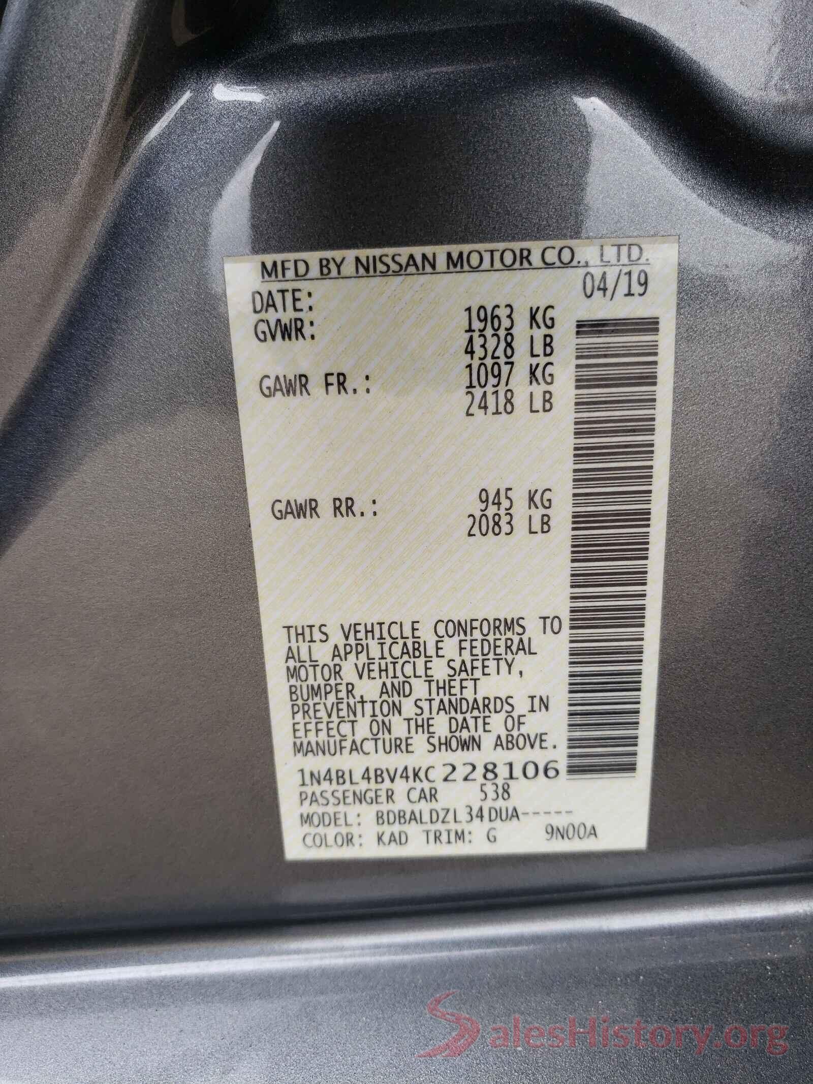 1N4BL4BV4KC228106 2019 NISSAN ALTIMA