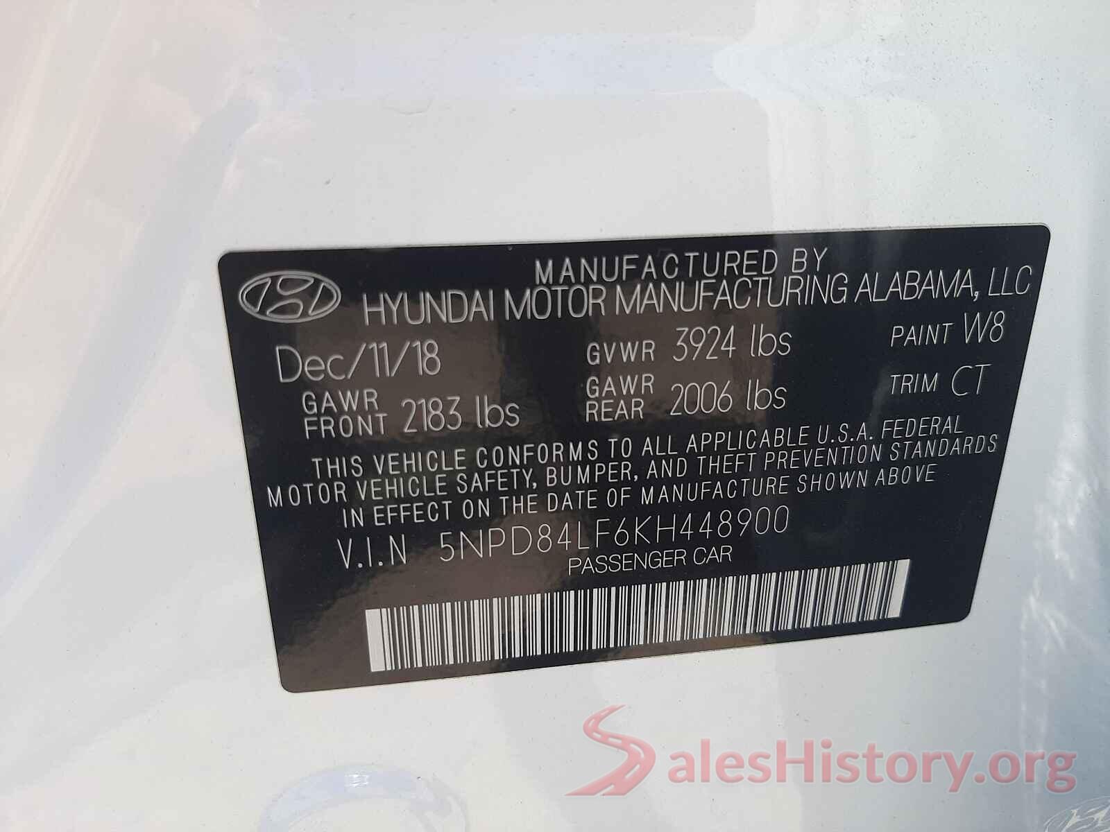 5NPD84LF6KH448900 2019 HYUNDAI ELANTRA