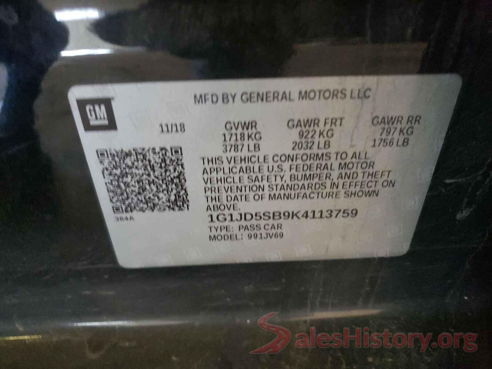 1G1JD5SB9K4113759 2019 CHEVROLET SONIC