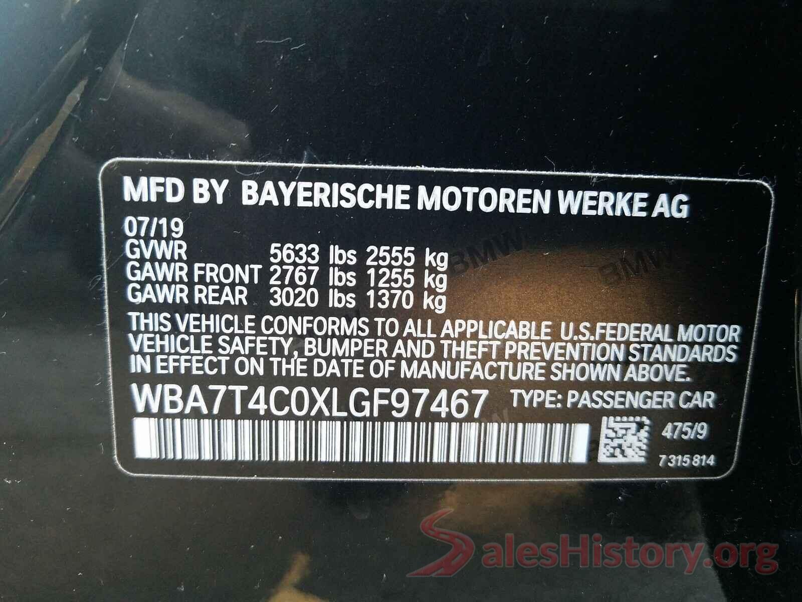 WBA7T4C0XLGF97467 2020 BMW 7 SERIES