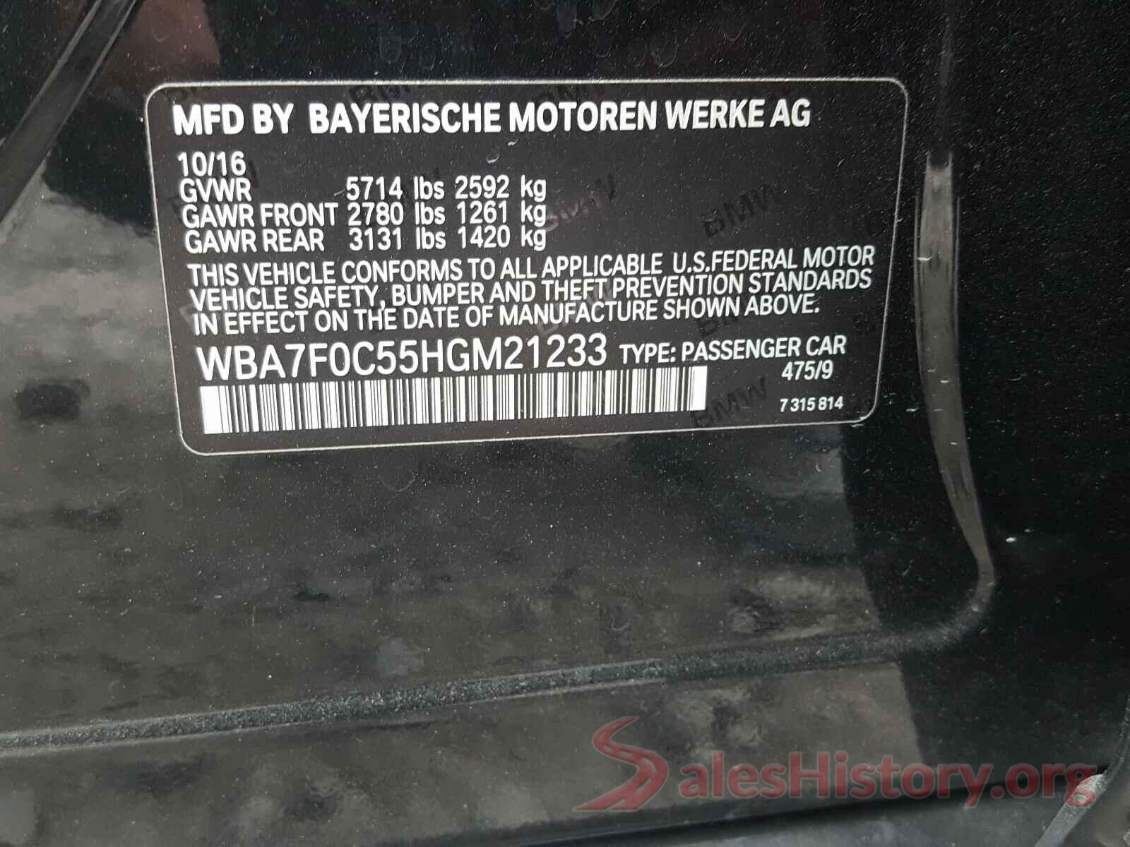 WBA7F0C55HGM21233 2017 BMW 7 SERIES