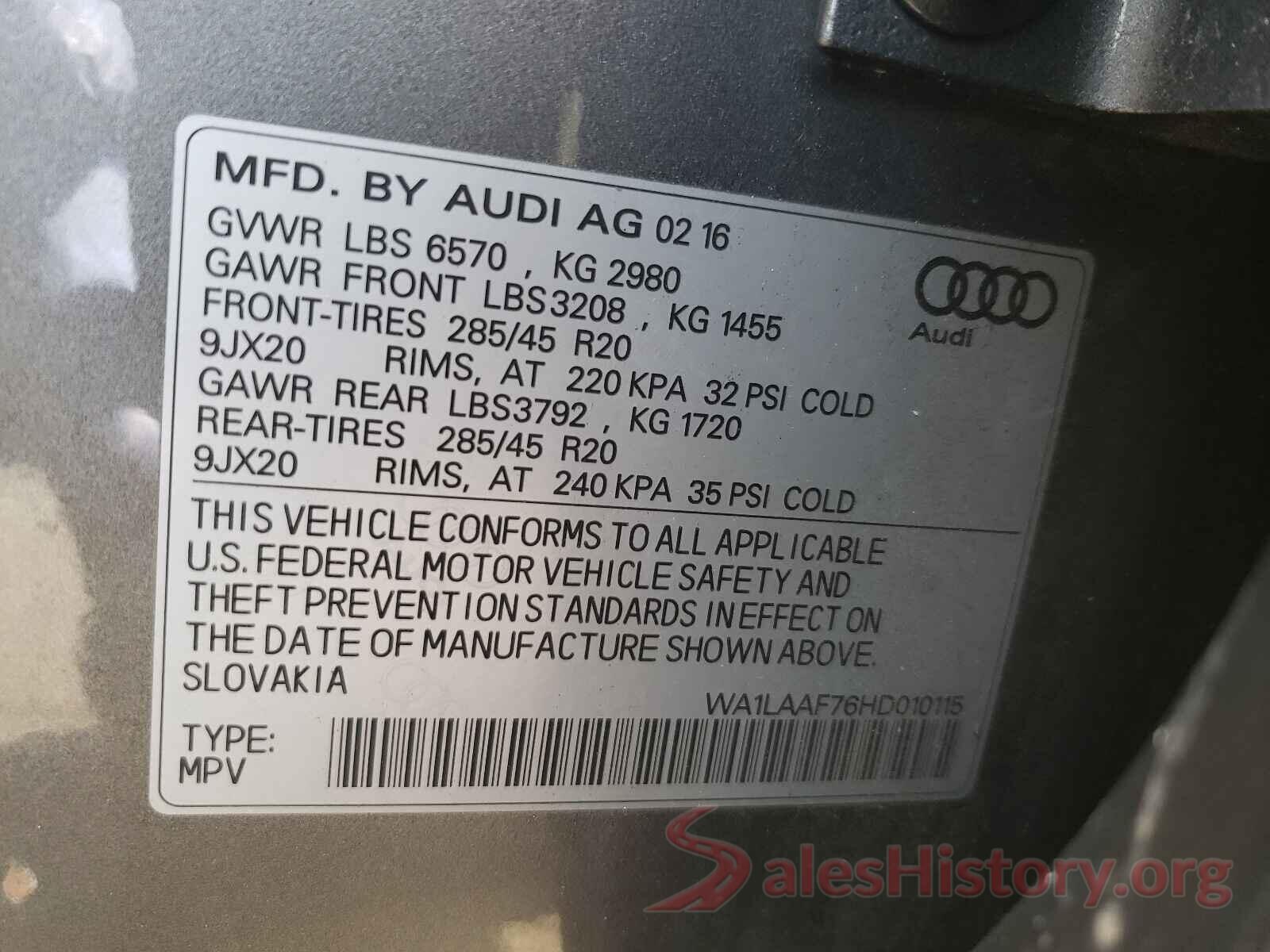 WA1LAAF76HD010115 2017 AUDI Q7