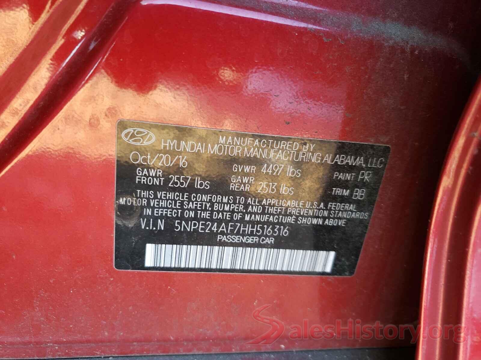 5NPE24AF7HH516316 2017 HYUNDAI SONATA