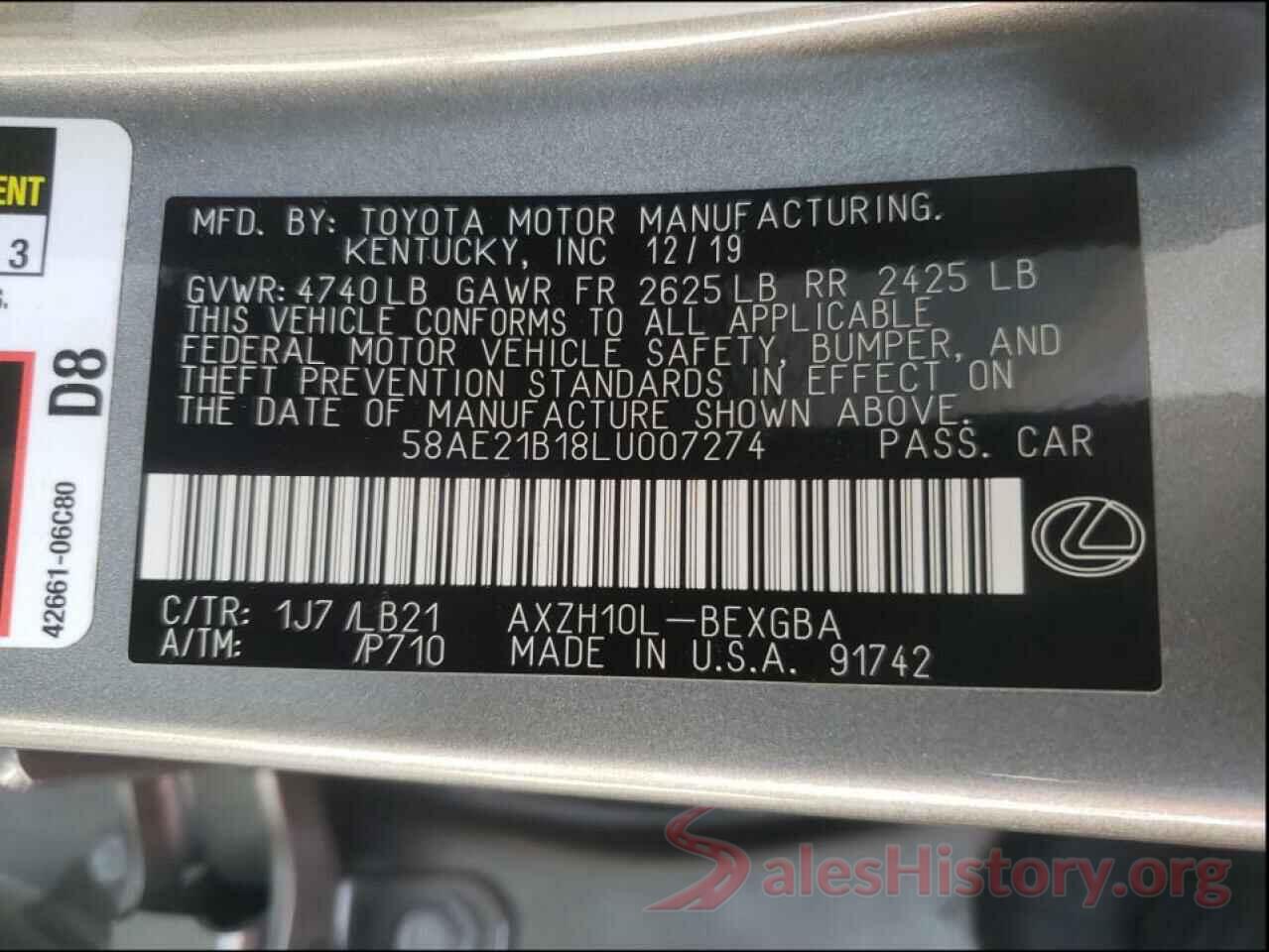 58AE21B18LU007274 2020 LEXUS ES300