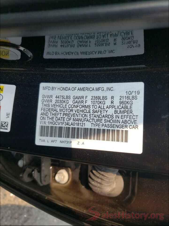 1HGCV1F34LA018121 2020 HONDA ACCORD