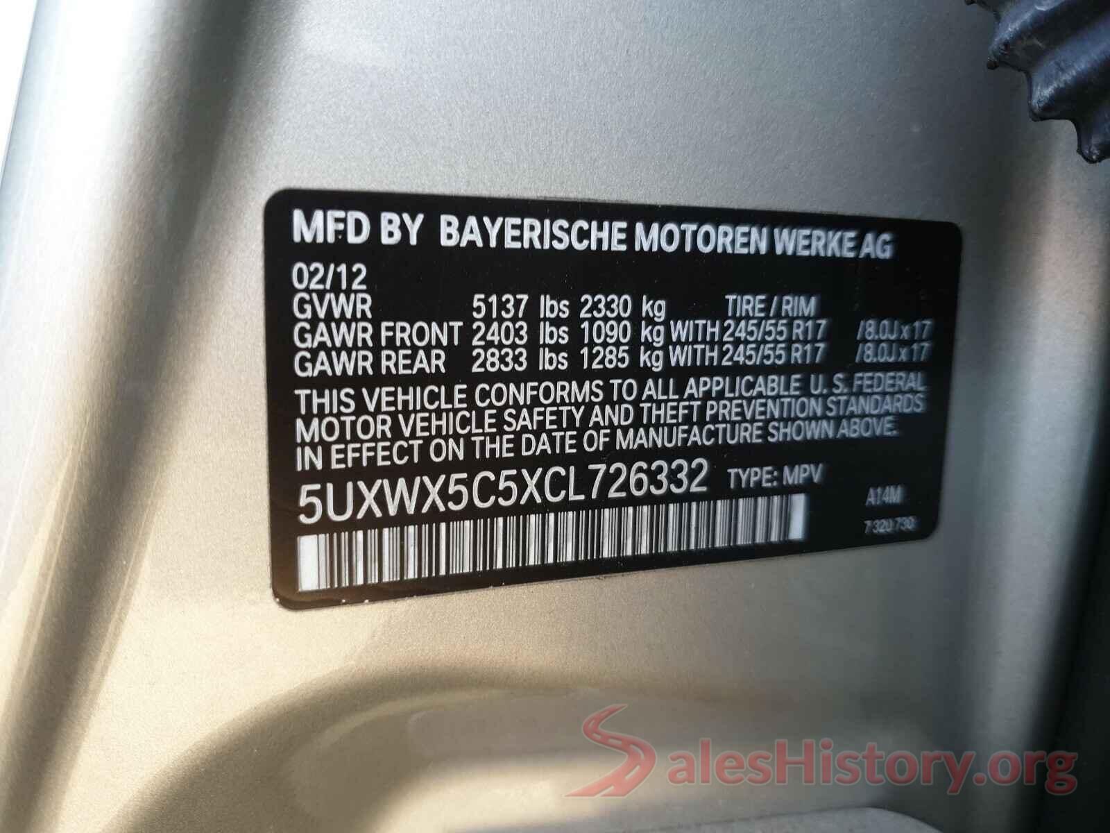 5UXWX5C5XCL726332 2012 BMW X3