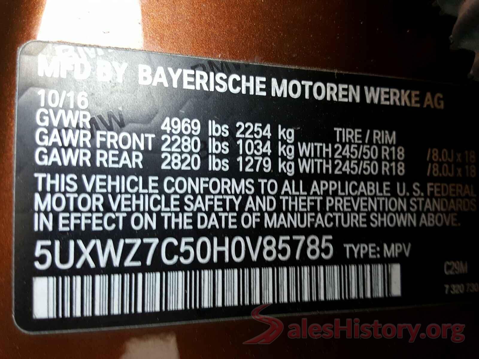 5UXWZ7C50H0V85785 2017 BMW X3