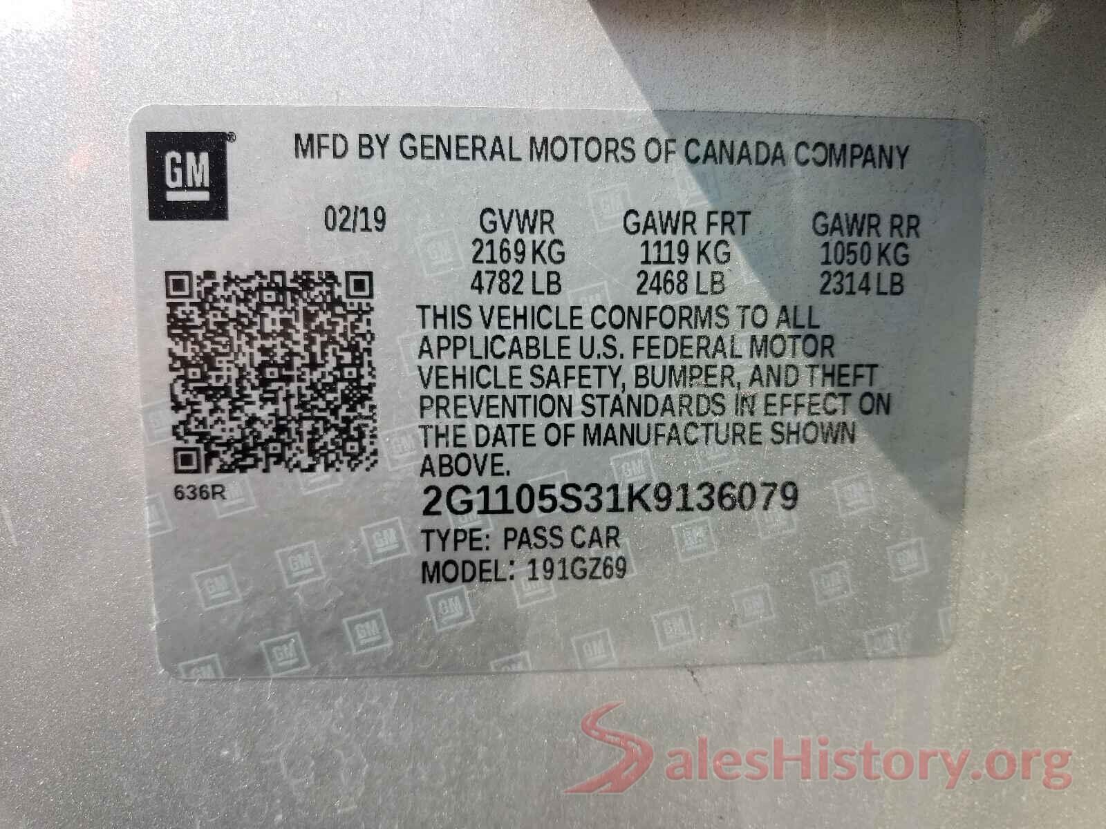 2G1105S31K9136079 2019 CHEVROLET IMPALA