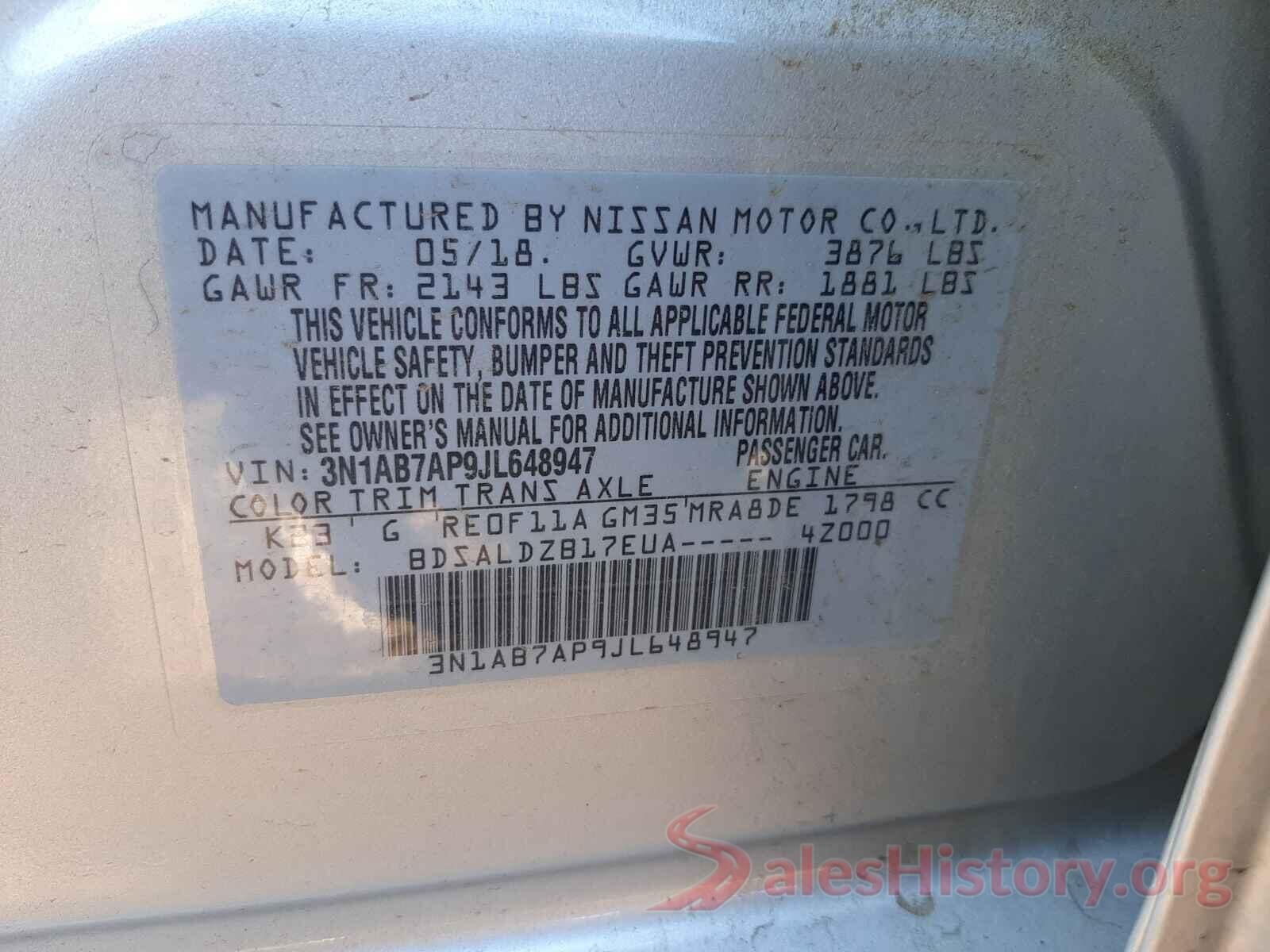 3N1AB7AP9JL648947 2018 NISSAN SENTRA