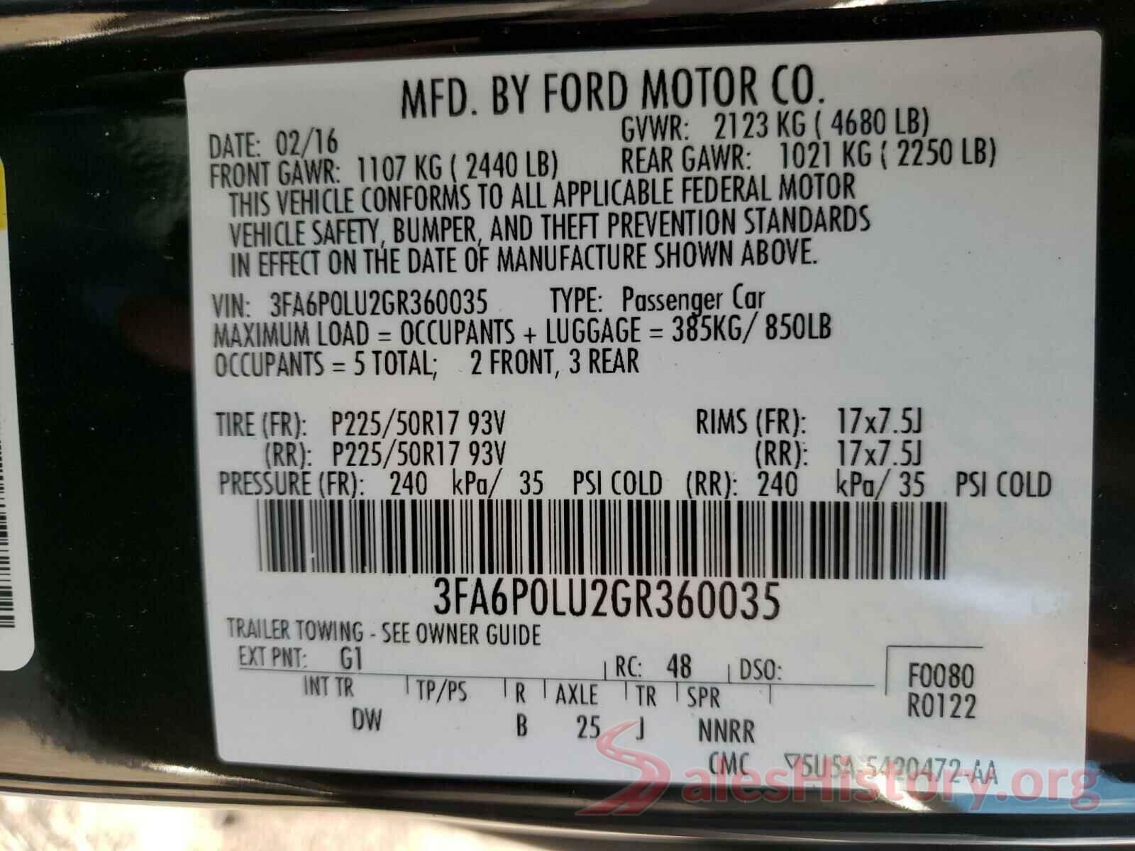 3FA6P0LU2GR360035 2016 FORD FUSION