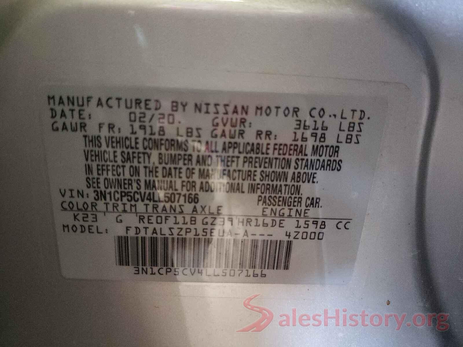 3N1CP5CV4LL507166 2020 NISSAN KICKS