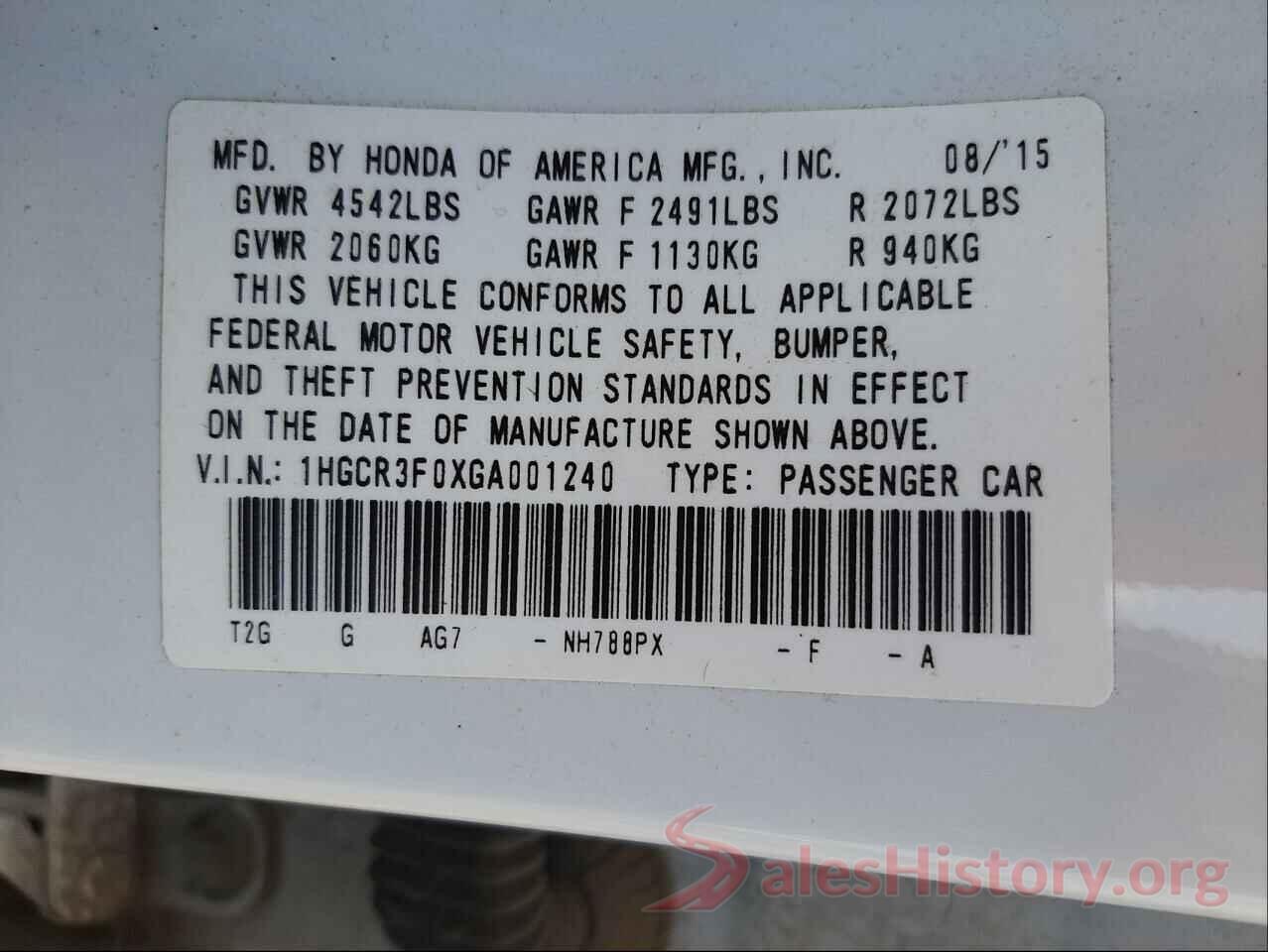 1HGCR3F0XGA001240 2016 HONDA ACCORD