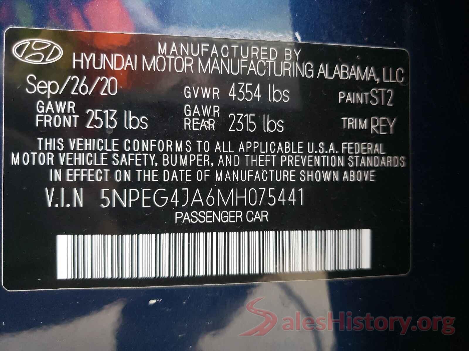 5NPEG4JA6MH075441 2021 HYUNDAI SONATA