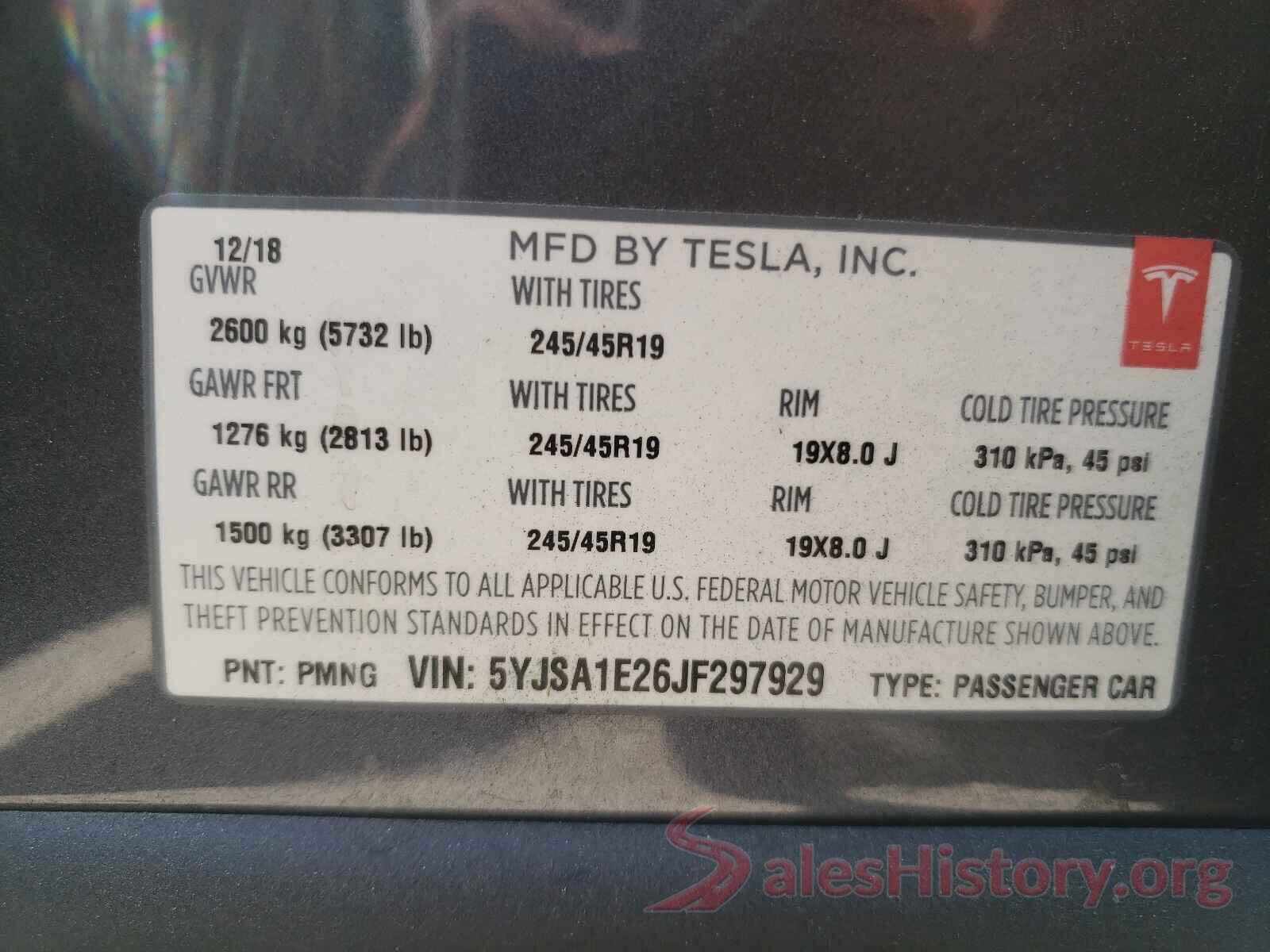 5YJSA1E26JF297929 2018 TESLA MODEL S