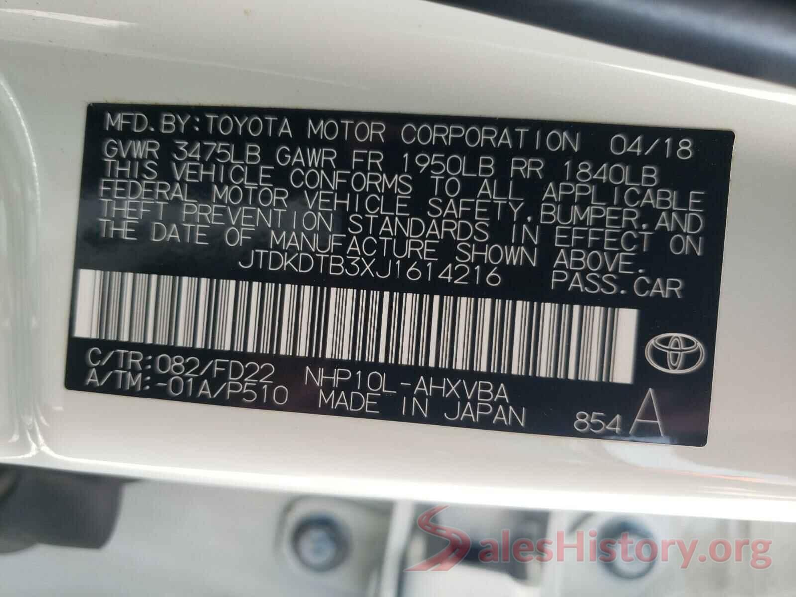 JTDKDTB3XJ1614216 2018 TOYOTA PRIUS