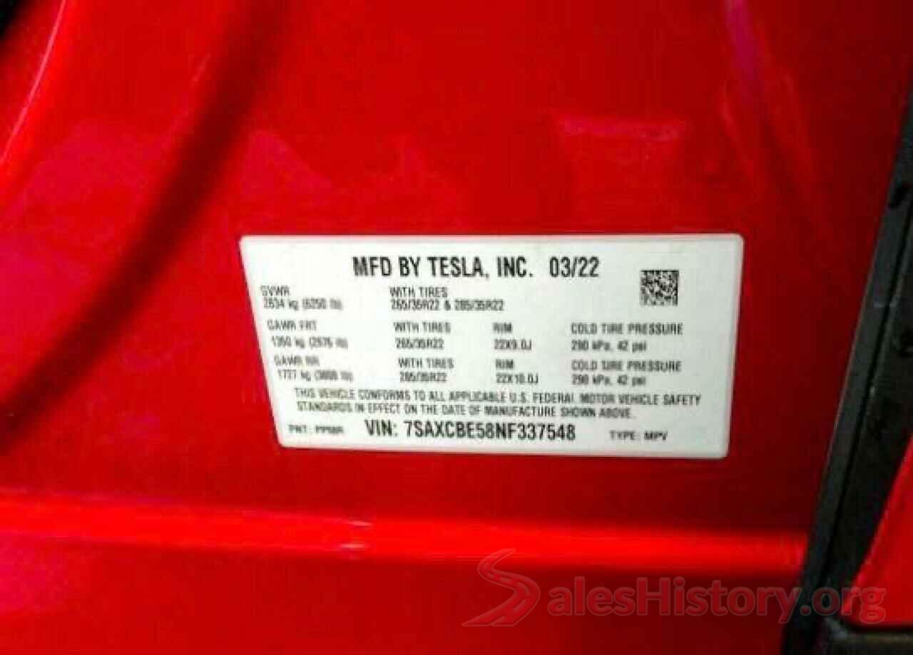 7SAXCBE58NF337548 2022 TESLA MODEL X