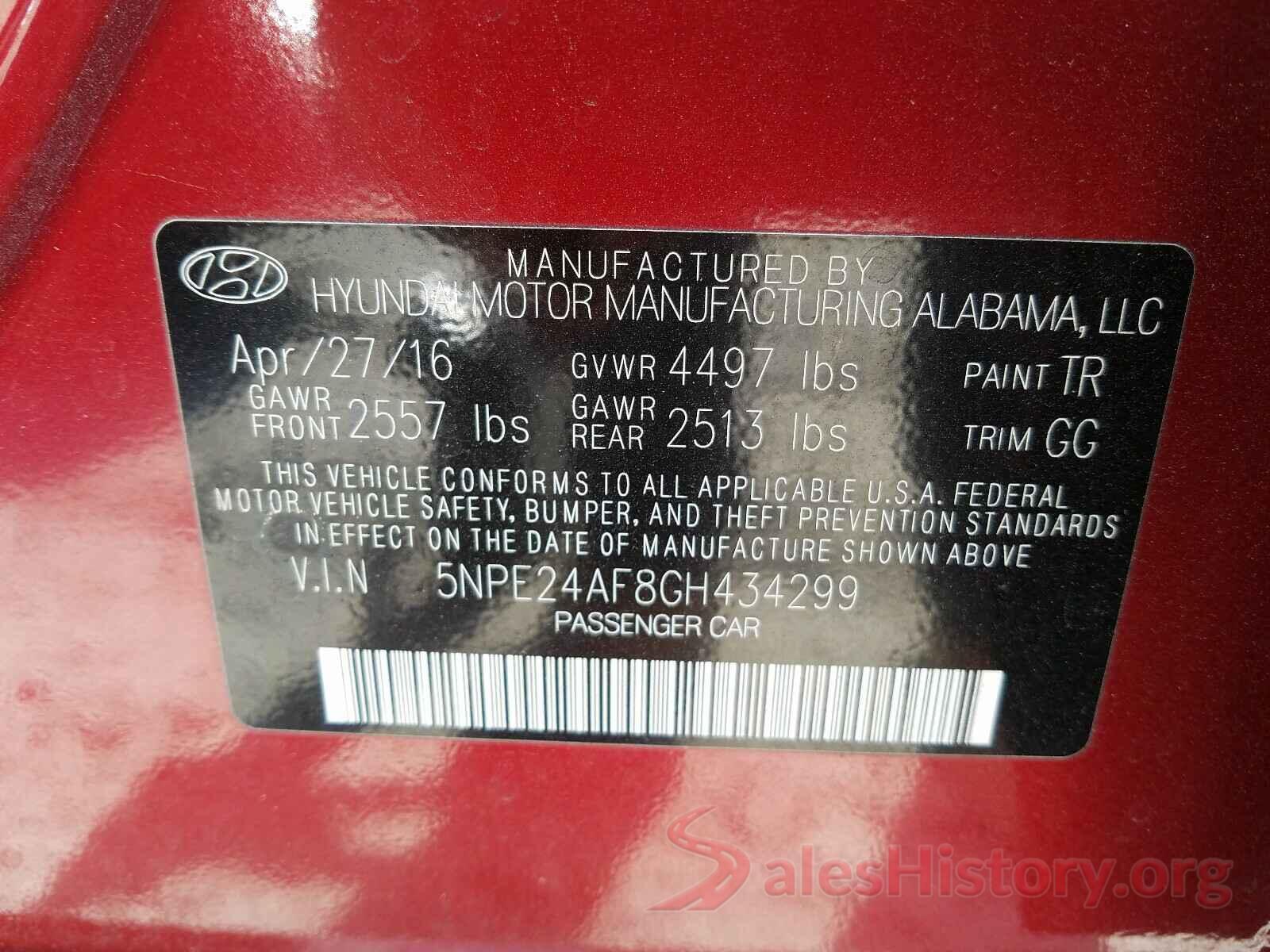 5NPE24AF8GH434299 2016 HYUNDAI SONATA