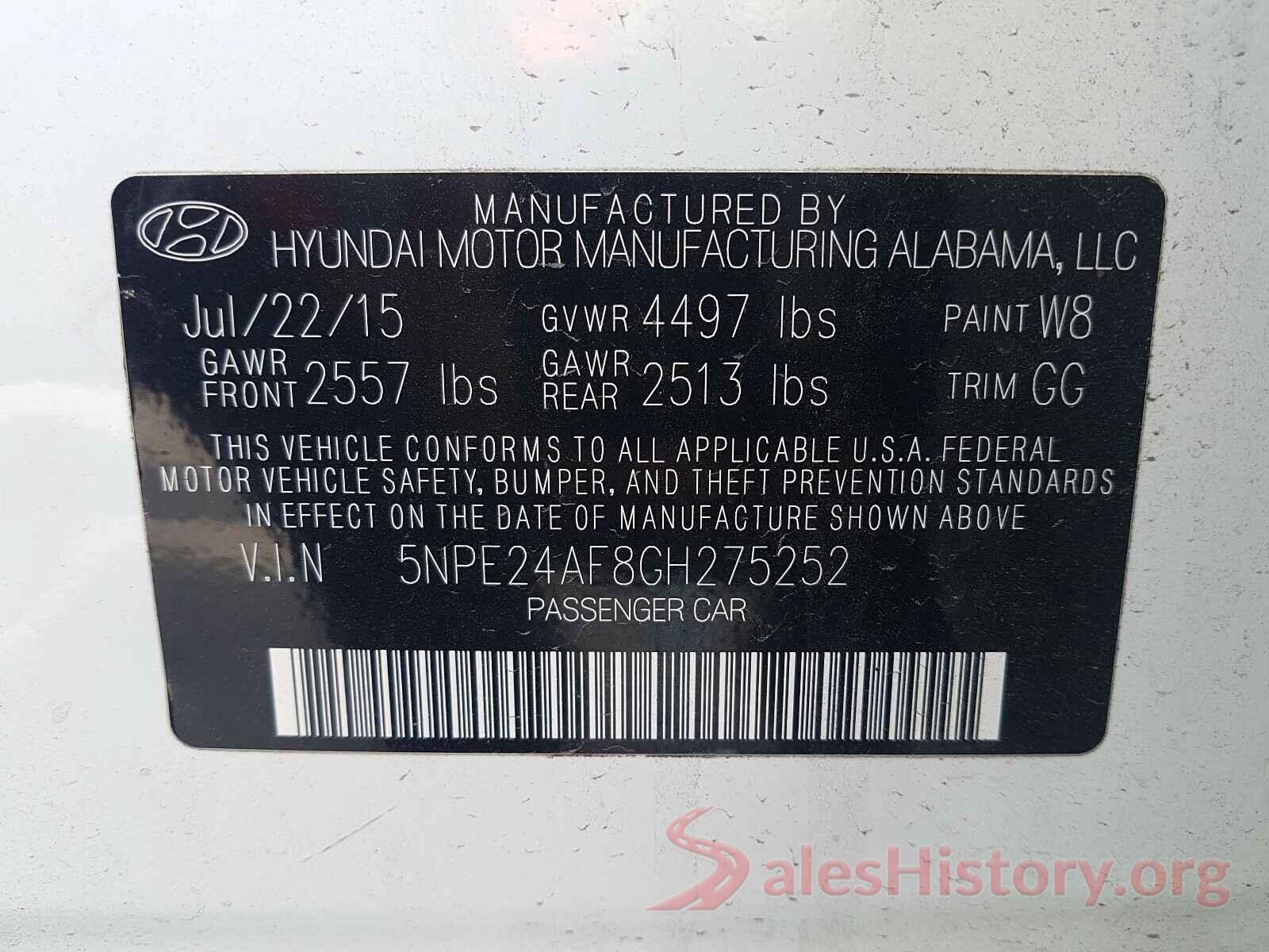 5NPE24AF8GH275252 2016 HYUNDAI SONATA