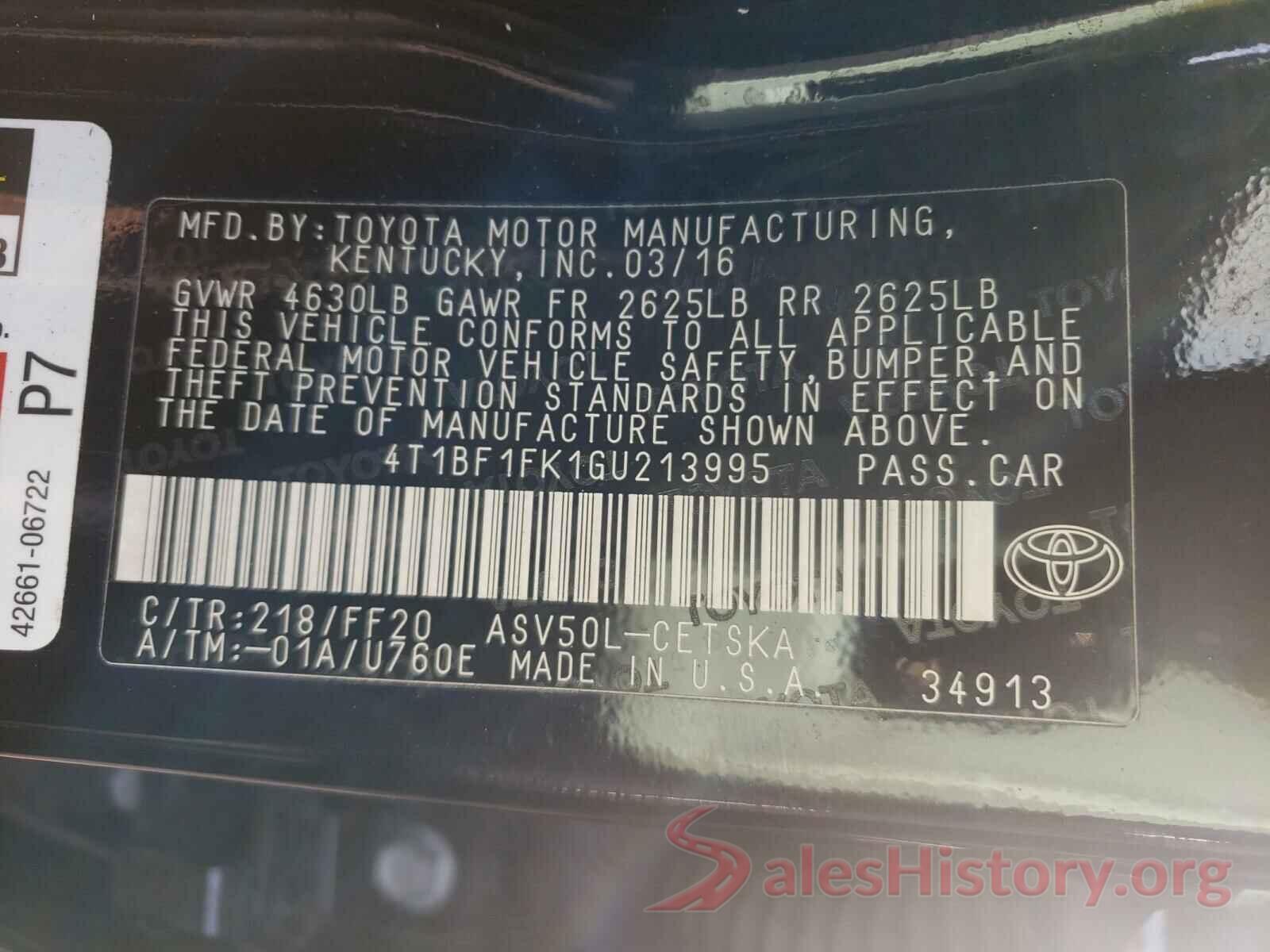 4T1BF1FK1GU213995 2016 TOYOTA CAMRY