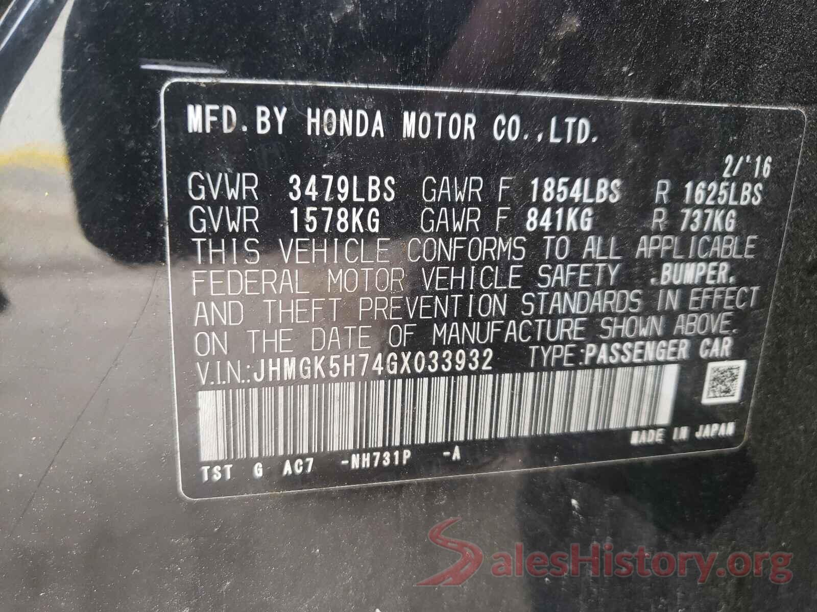 JHMGK5H74GX033932 2016 HONDA FIT