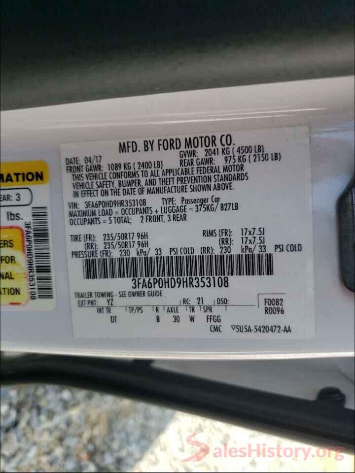 3FA6P0HD9HR353108 2017 FORD FUSION