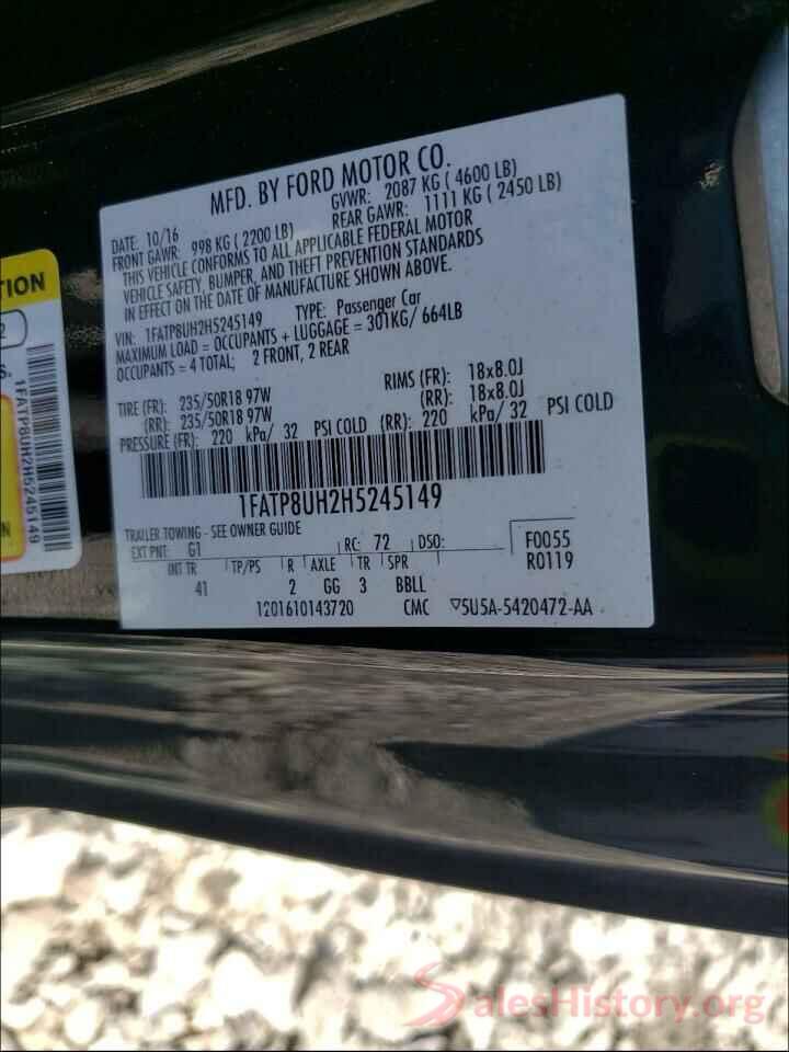 1FATP8UH2H5245149 2017 FORD MUSTANG