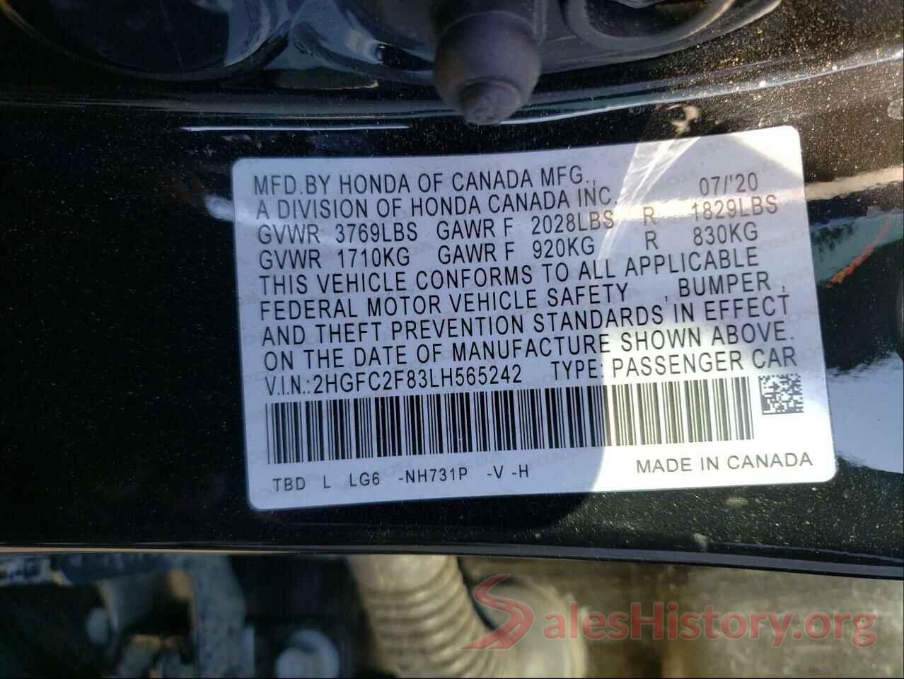 2HGFC2F83LH565242 2020 HONDA CIVIC