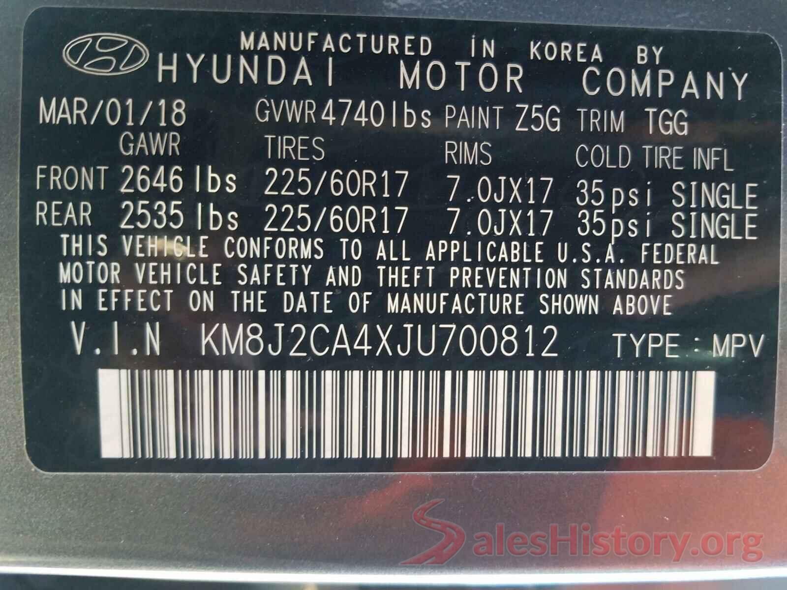 KM8J2CA4XJU700812 2018 HYUNDAI TUCSON