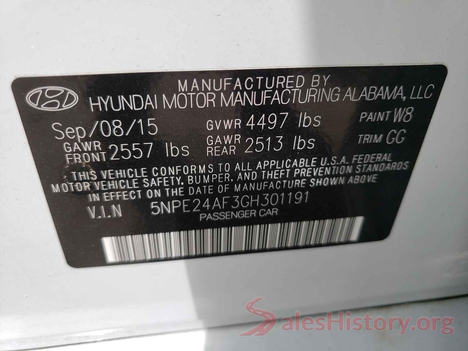 5NPE24AF3GH301191 2016 HYUNDAI SONATA