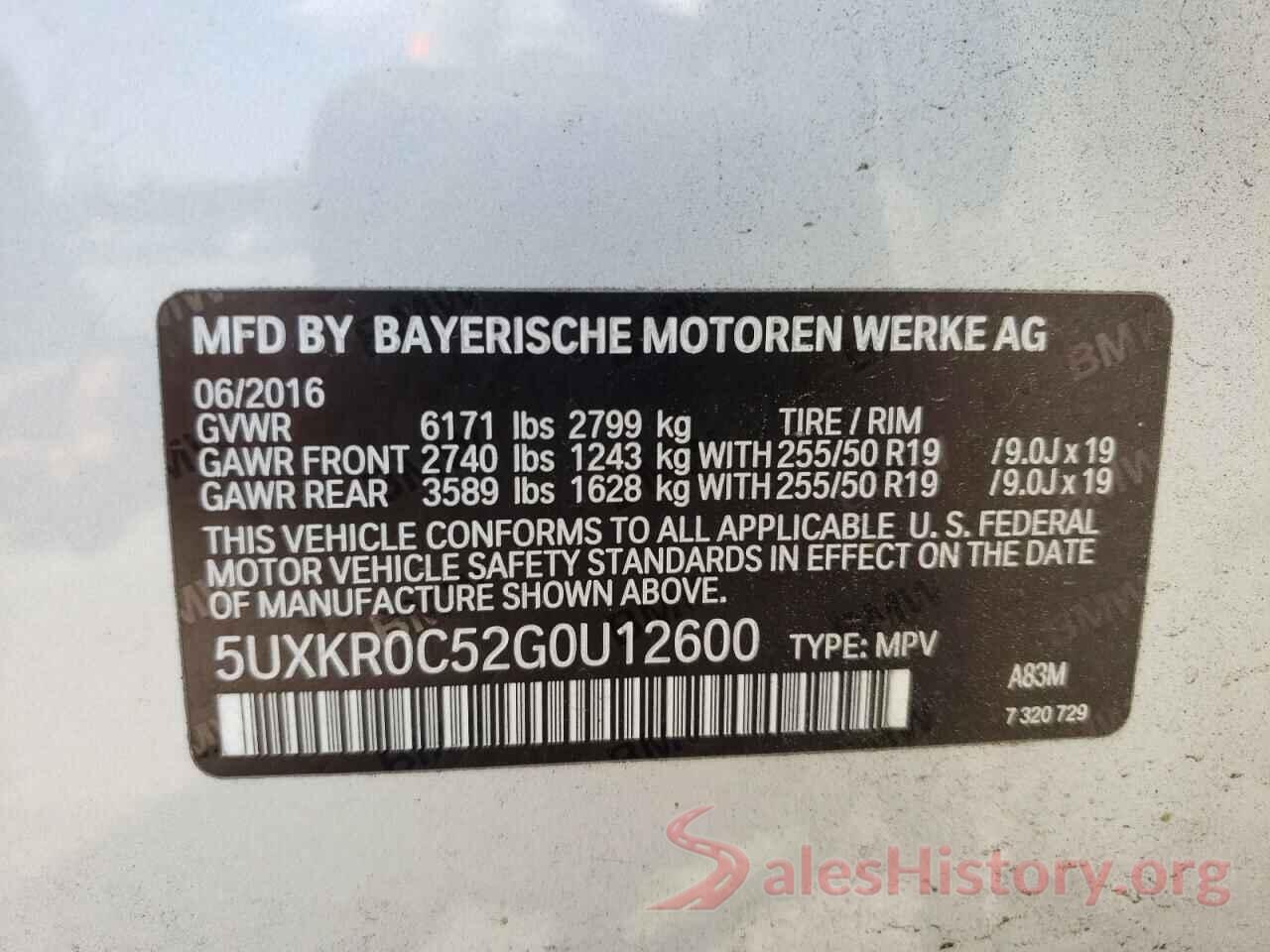 5UXKR0C52G0U12600 2016 BMW X5