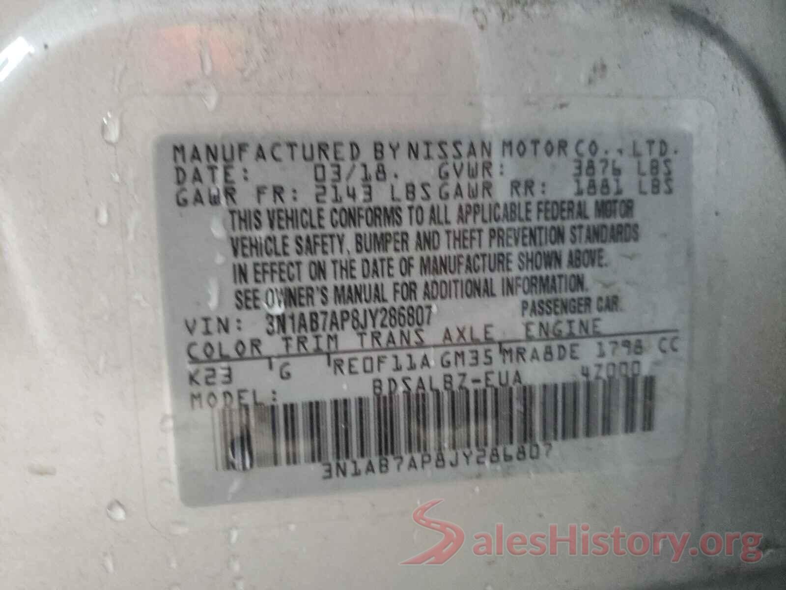 3N1AB7AP8JY286807 2018 NISSAN SENTRA