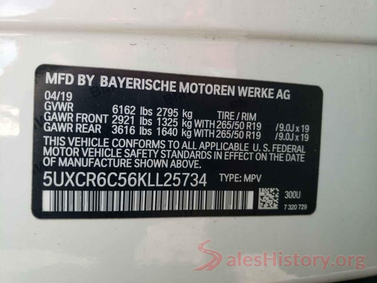 5UXCR6C56KLL25734 2019 BMW X5