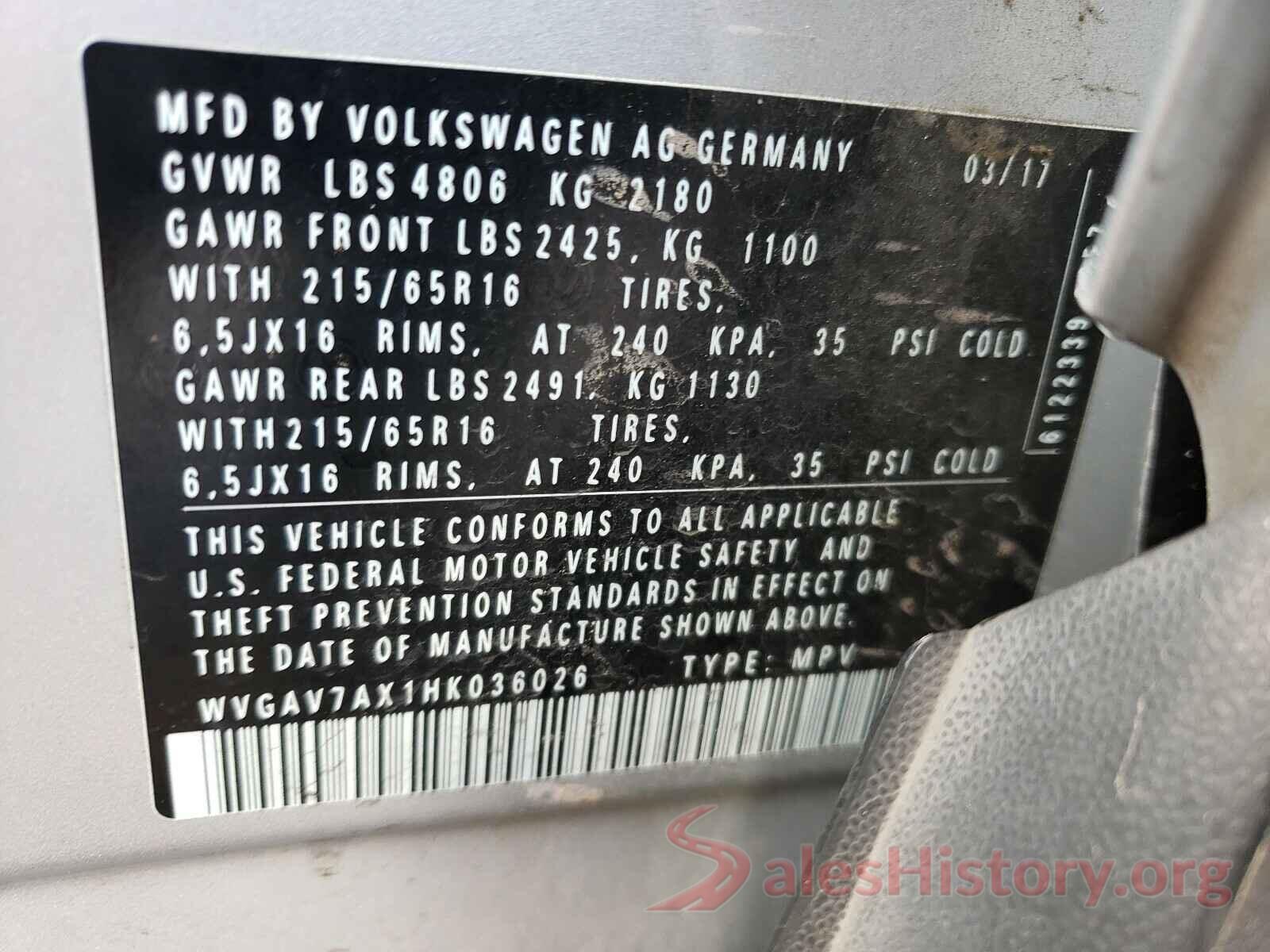 WVGAV7AX1HK036026 2017 VOLKSWAGEN TIGUAN