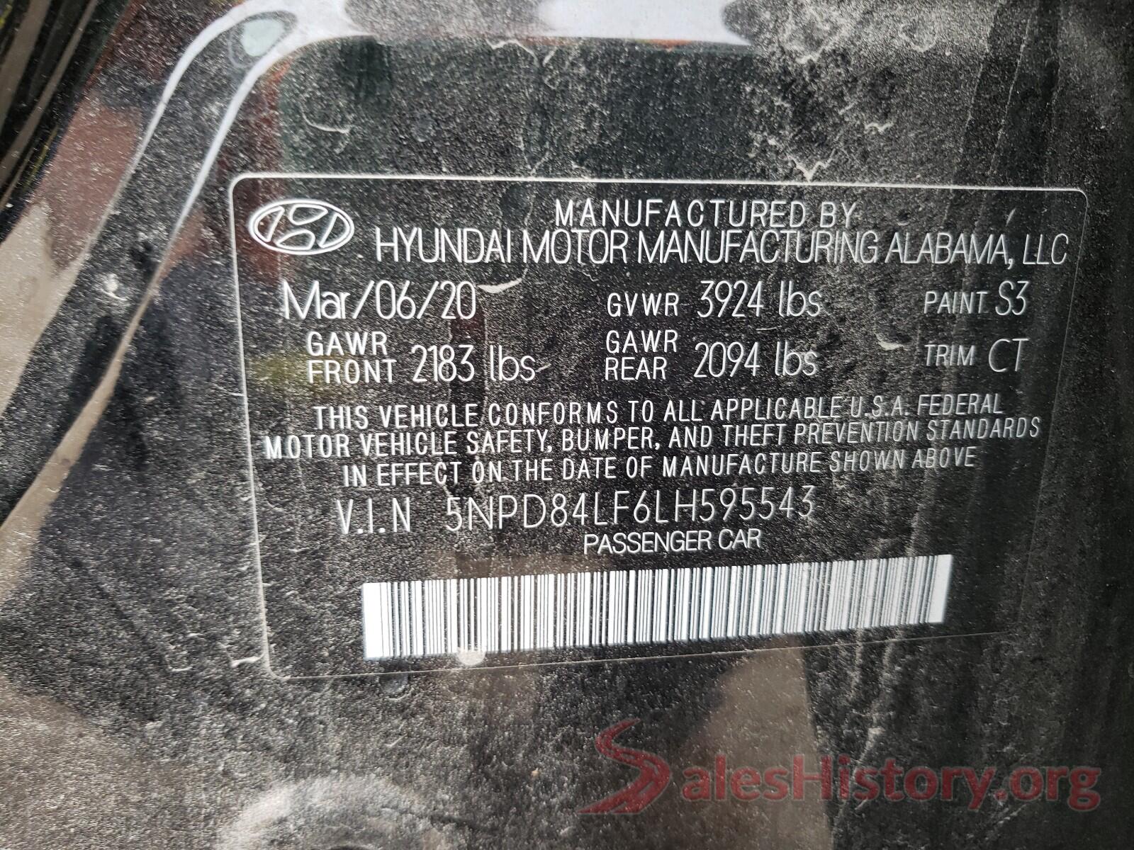 5NPD84LF6LH595543 2020 HYUNDAI ELANTRA