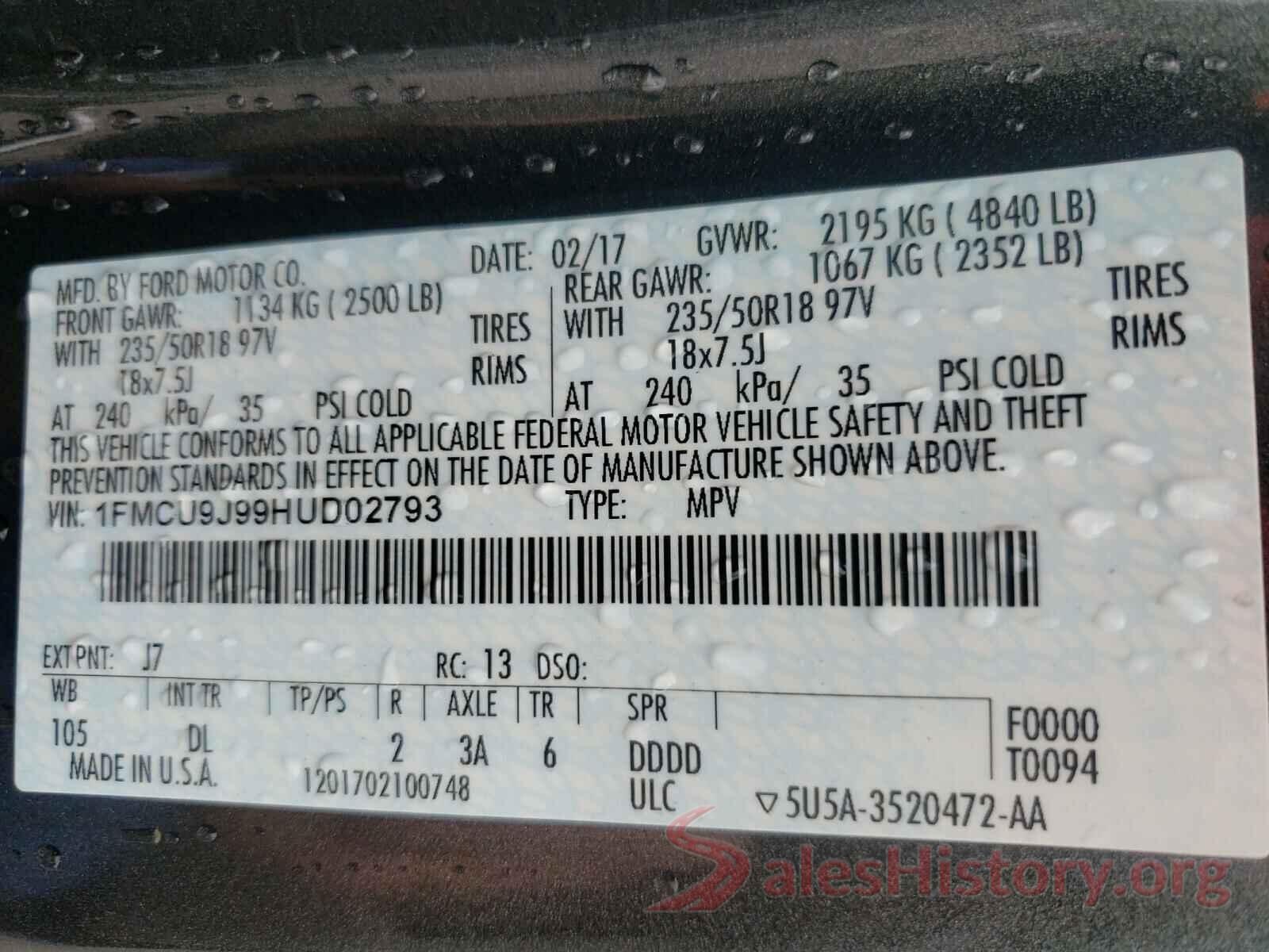 1FMCU9J99HUD02793 2017 FORD ESCAPE