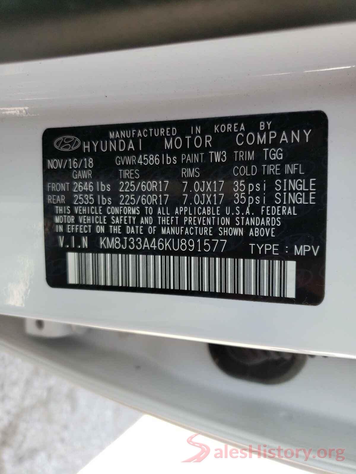 KM8J33A46KU891577 2019 HYUNDAI TUCSON