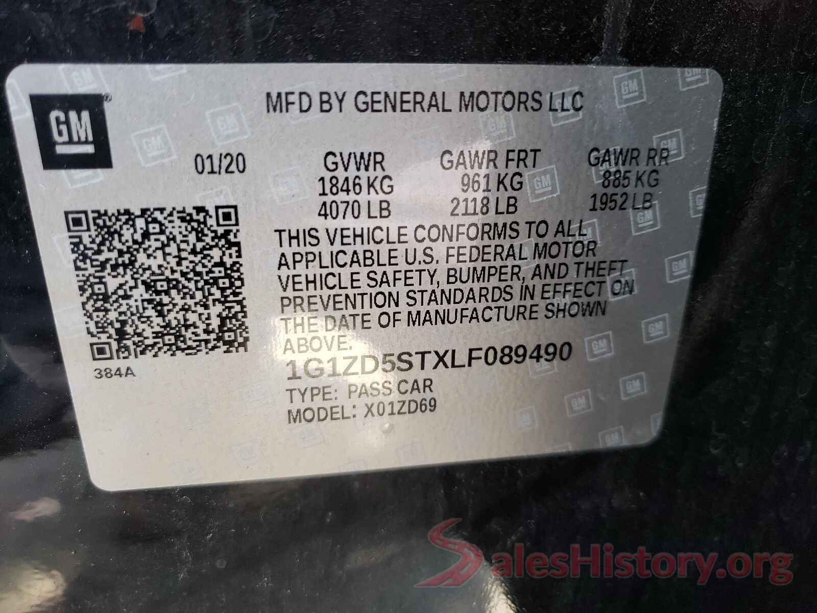 1G1ZD5STXLF089490 2020 CHEVROLET MALIBU