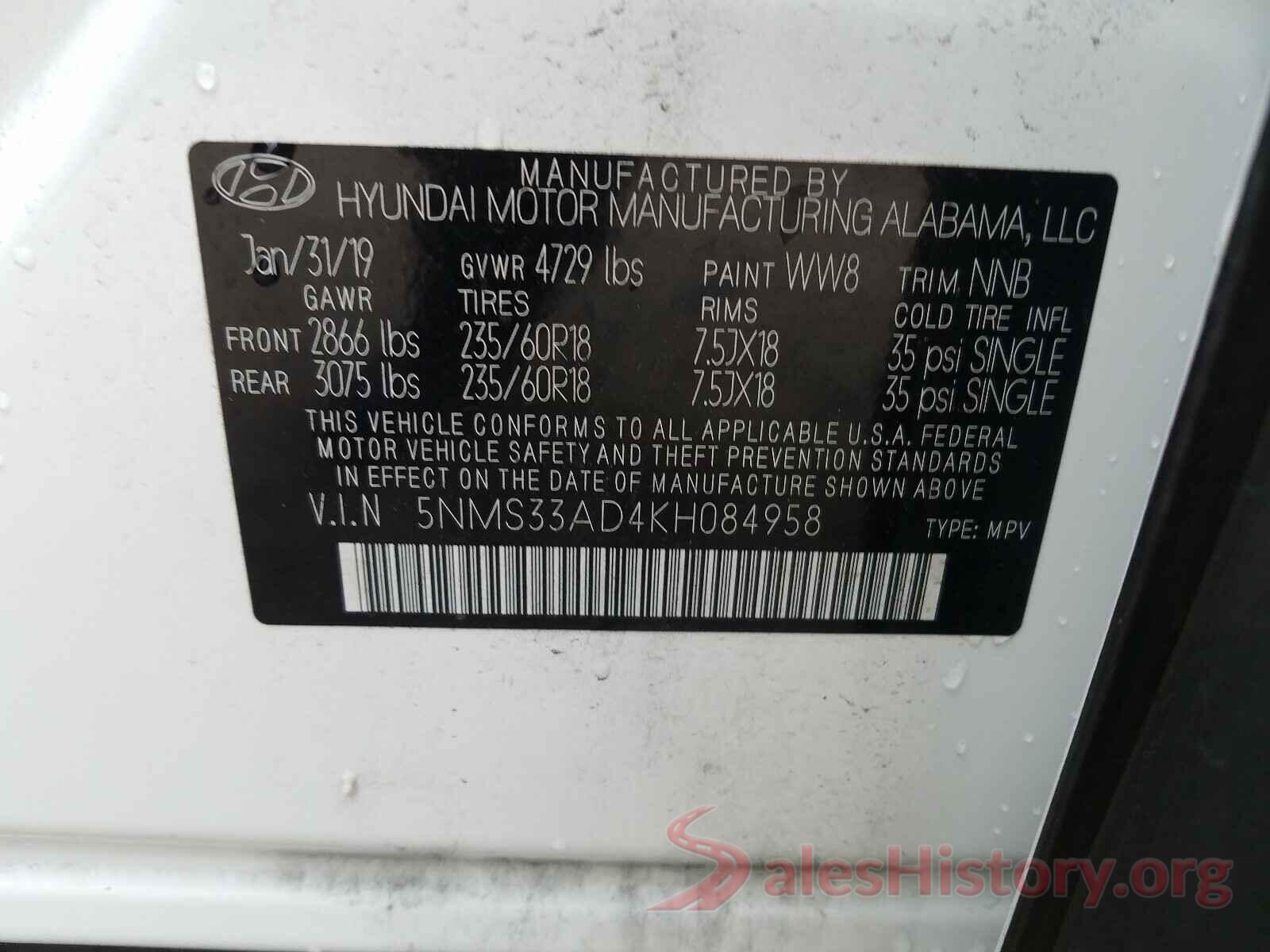 5NMS33AD4KH084958 2019 HYUNDAI SANTA FE