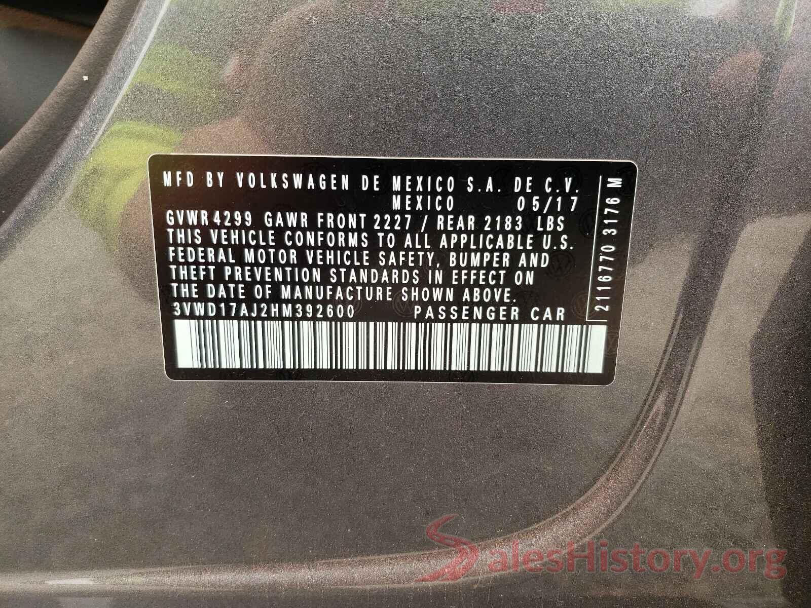 3VWD17AJ2HM392600 2017 VOLKSWAGEN JETTA