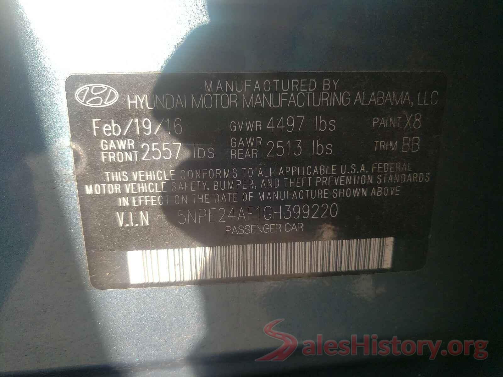 5NPE24AF1GH399220 2016 HYUNDAI SONATA