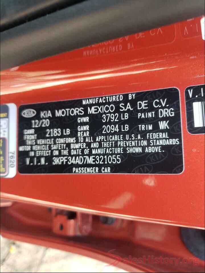 3KPF34AD7ME321055 2021 KIA FORTE