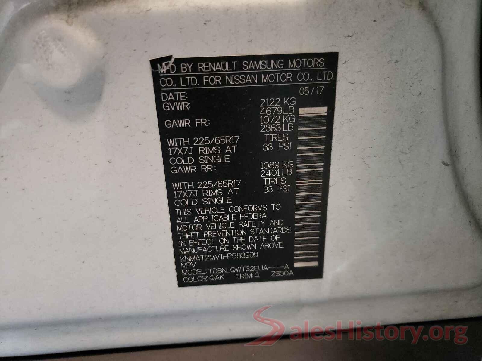 KNMAT2MV1HP583999 2017 NISSAN ROGUE