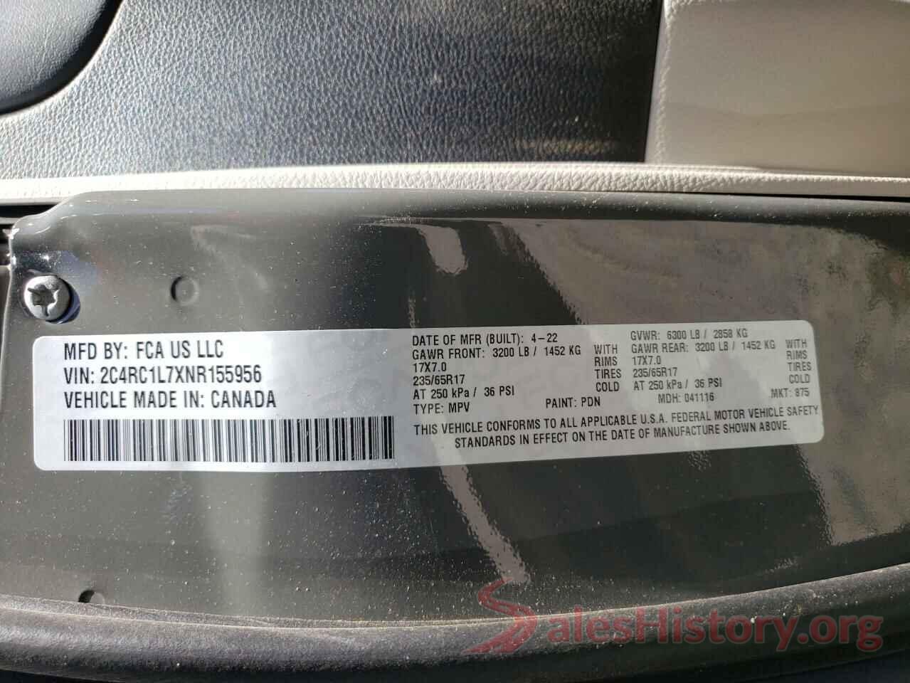 2C4RC1L7XNR155956 2022 CHRYSLER PACIFICA