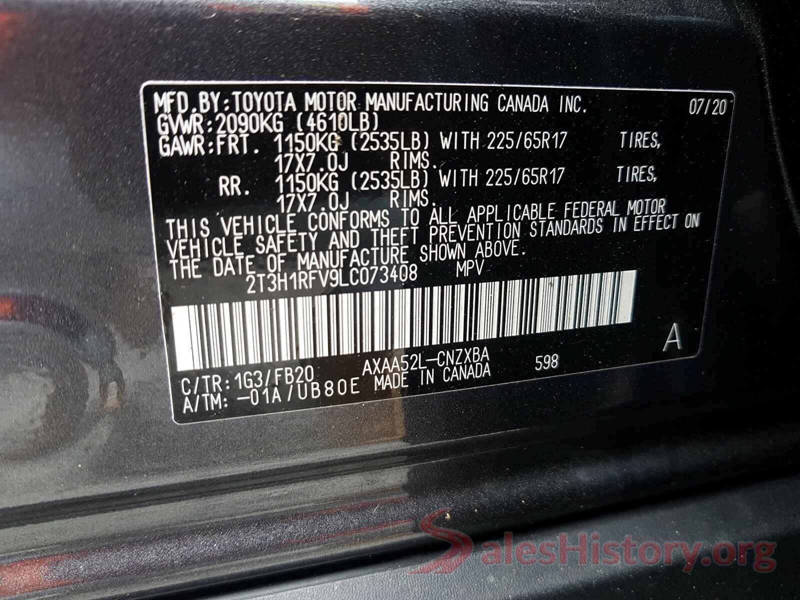 2T3H1RFV9LC073408 2020 TOYOTA RAV4