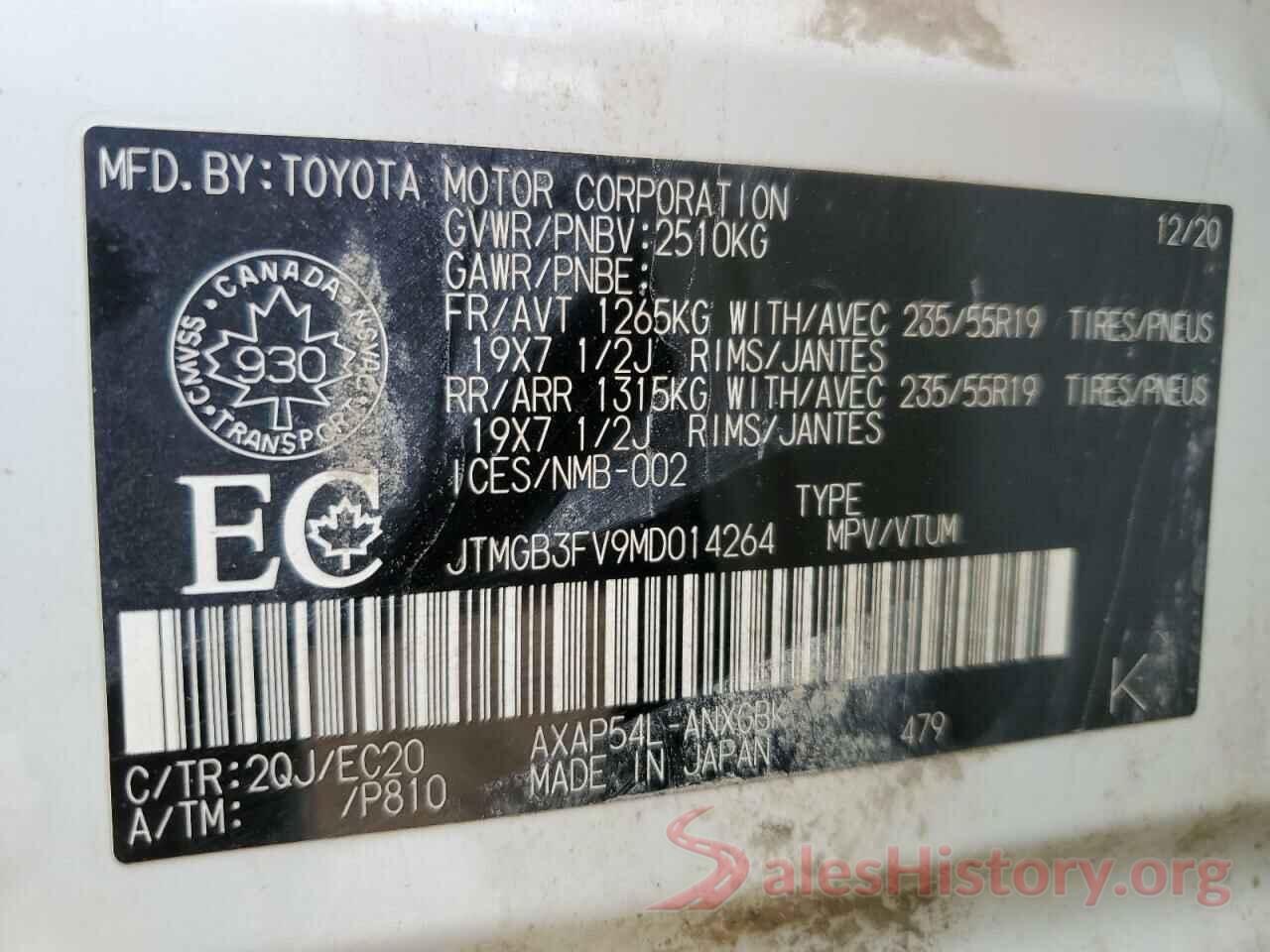 JTMGB3FV9MD014264 2021 TOYOTA RAV4