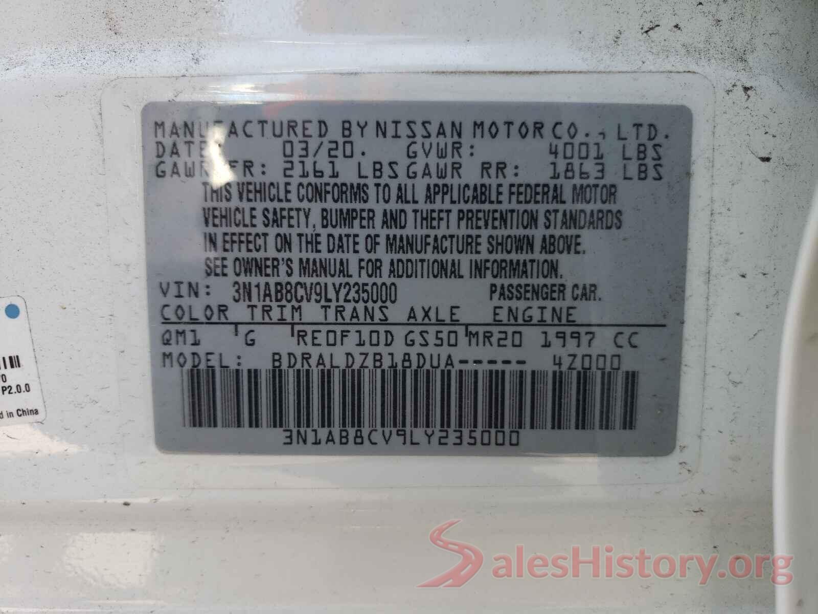 3N1AB8CV9LY235000 2020 NISSAN SENTRA