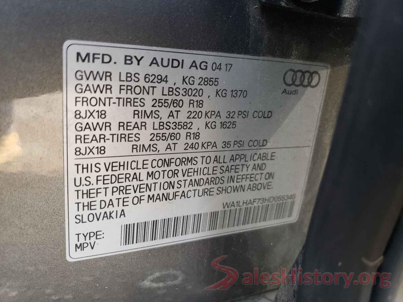 WA1LHAF73HD055346 2017 AUDI Q7