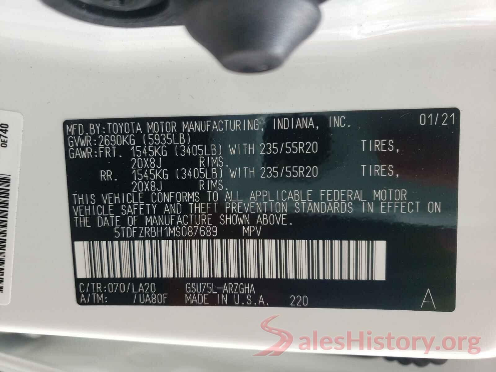 5TDFZRBH1MS087689 2021 TOYOTA HIGHLANDER